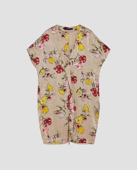 Vestido Satén Estampado Flores