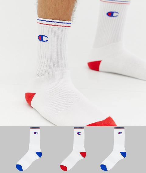 Champion - Lot De 3 Paires De Chaussettes Avec Logo - Blanc - Blanc