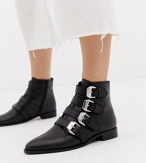 Asos Design - Alissa - Stivaletti Pianta Larga In Pelle Con Fibbie - Nero