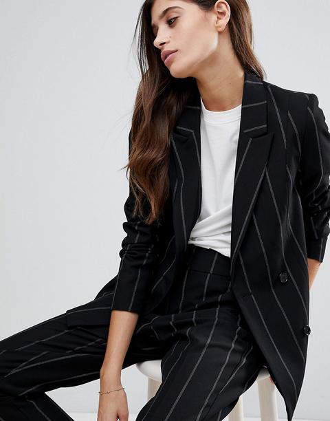 Vero Moda - Blazer Doppiopetto A Righe - Nero