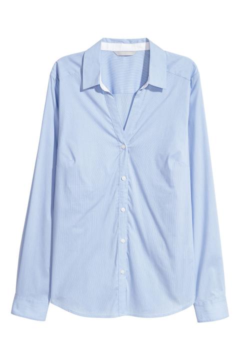 H & M - Camicia Con Scollo A V - Blu