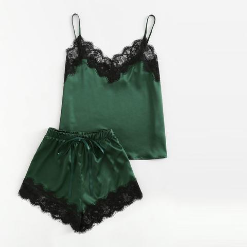 Pigiama 2 Pezzi Con Pizzo - Verde