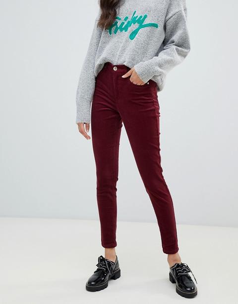 Miss Selfridge - Pantaloni Skinny A Coste Bordeaux - Rosso