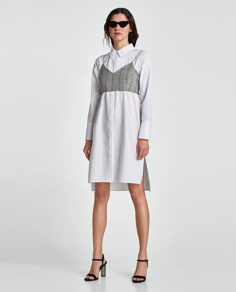 Poplin Dress With Contrasting Checked Top