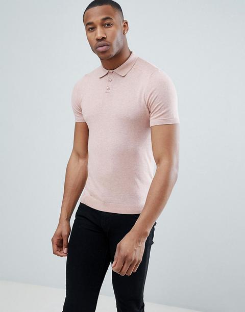 Polo De Punto En Rosa Polvareda De Asos Design