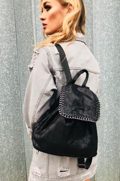 Jamie Black Chain Detail Backpack