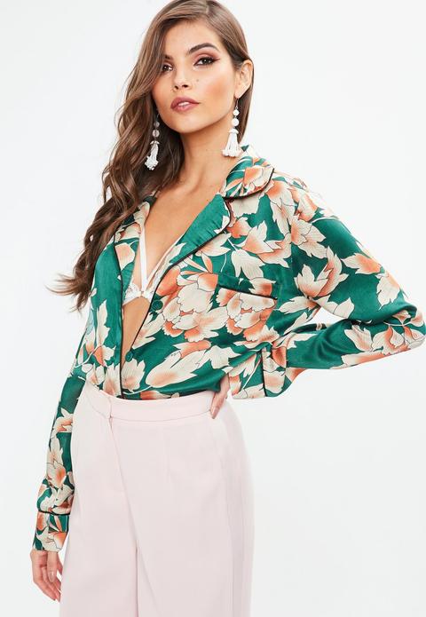 Green Floral Pyjama Shirt, Green