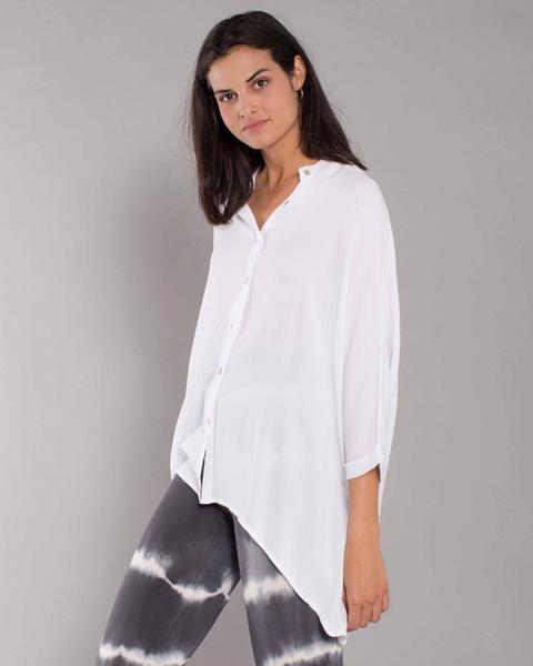 Camisa Marroquino Cuello Mao Oversize Blanco