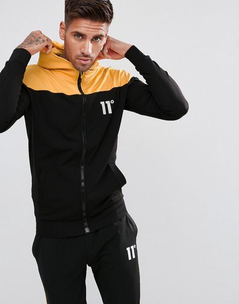 11 Degrees Track Zip Through Hoodie In Black - Black