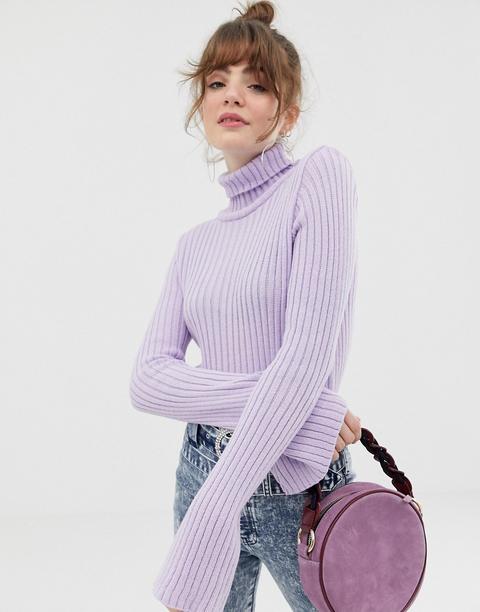 Asos Design - Gerippter Rollkragenpullover - Violett