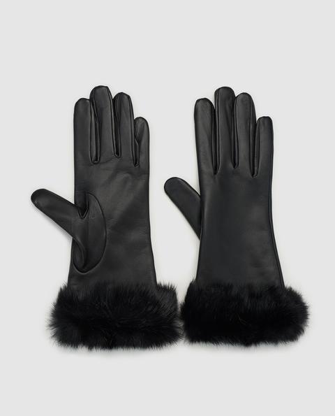 El Antílope - Guantes De Piel En Negro Con Pelo De Conejo