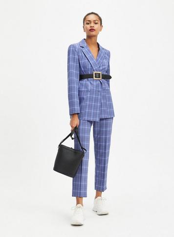 blue check trousers womens