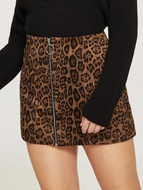 Gonna Con Zip E Stampa Leopardo Taglie Forti