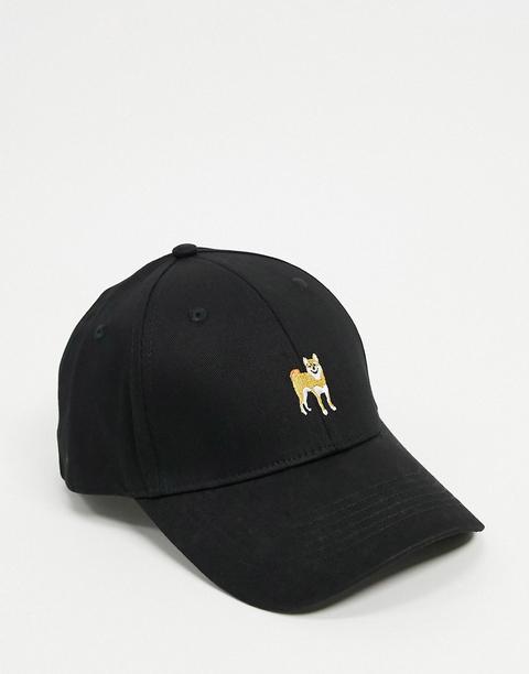 Asos Design Baseball Cap With Dog Embroidery-black