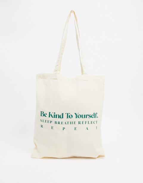 Asos Design 'be Kind' Shopper Bag In Natural-neutral