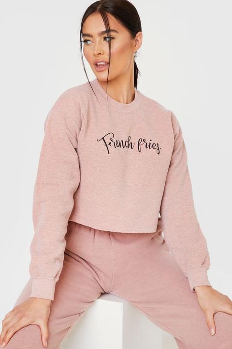 Coral Sweatshirts - Charlotte Crosby Washed Coral 'french Fries' Cropped Sweatshirt