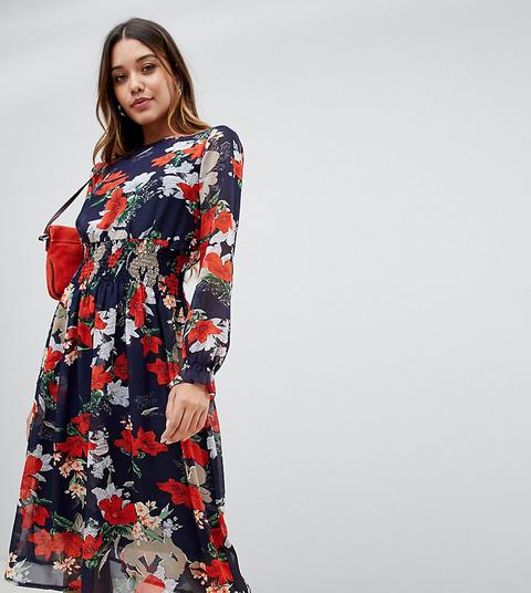Vestido Midi De Cuello Subido Con Diseño Floral Exclusivo De Boohoo