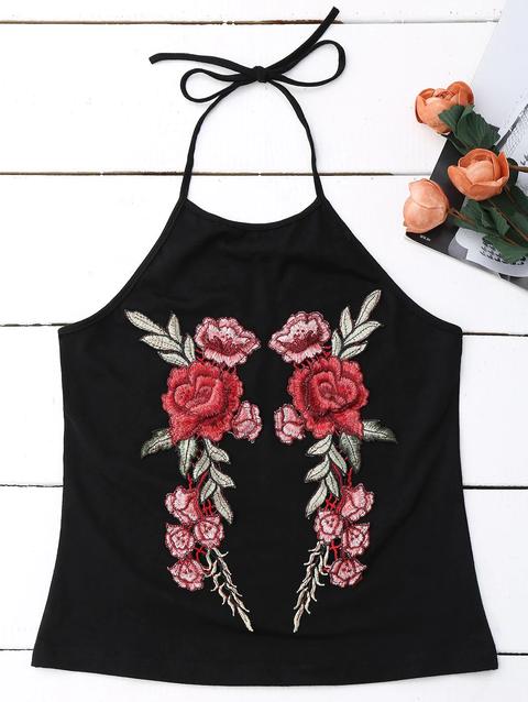 Embroidered Rose Halter Tank Top