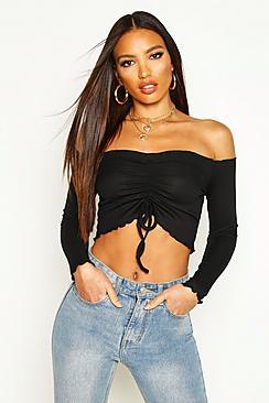 Ruched Front Lettuce Hem Crop Top