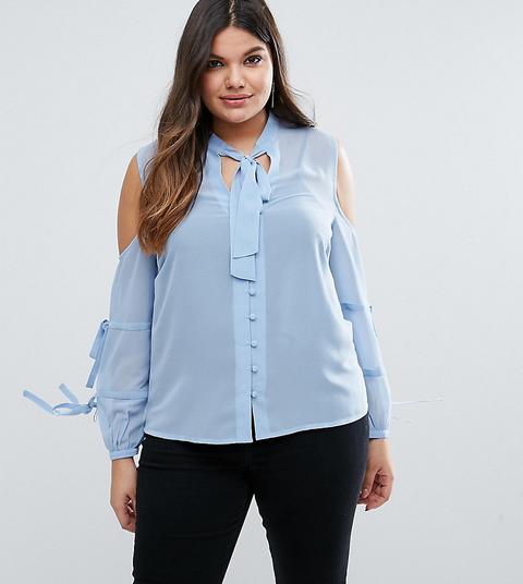 Blusa Con Hombros Descubiertos Y Lazo En El Cuello Y Mangas De Asos Curve