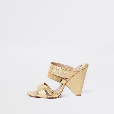 Gold Open Toe Cone Heel Mule