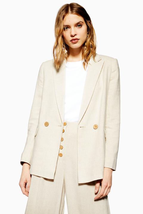 Womens Blazer With Linen - Oatmeal, Oatmeal