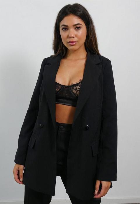 Black Tailored Long Blazer, Black