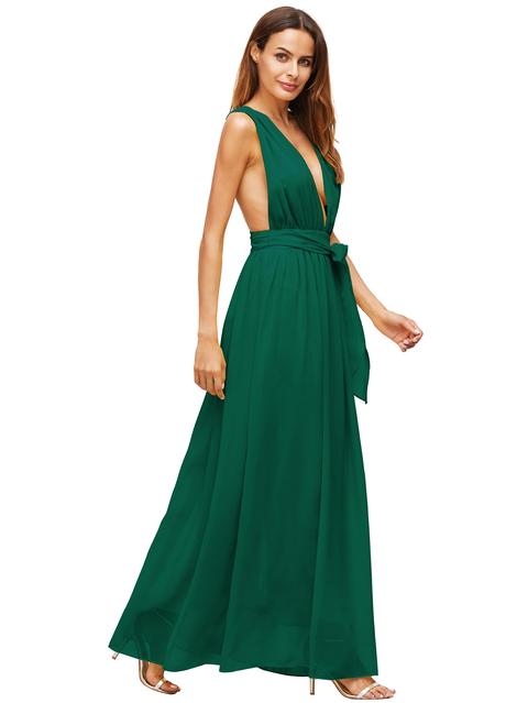 Verde Scuro Profondo Scollo A V Da Annodare Vita Maxi Abito