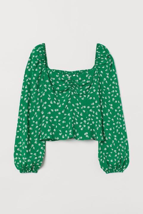 Puff-sleeved Blouse - Green