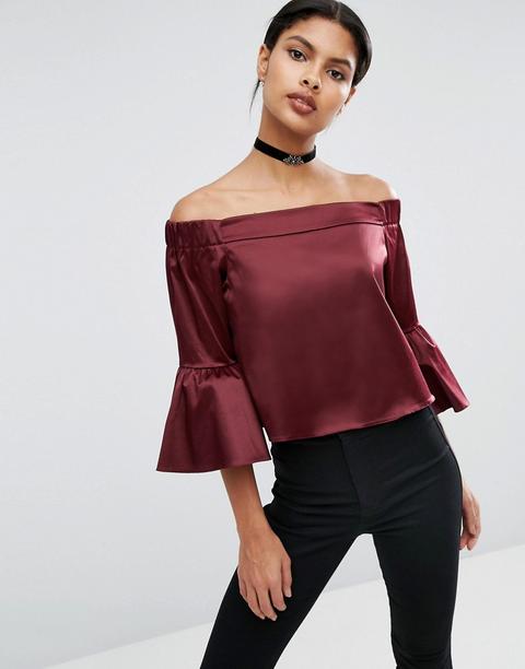 Asos - Top In Raso Con Spalle Scoperte - Rosso