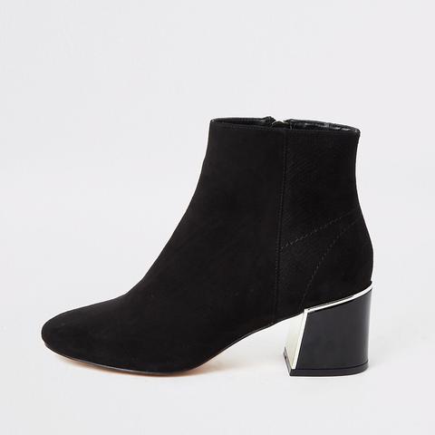 Black Faux Suede Block Heel Boots