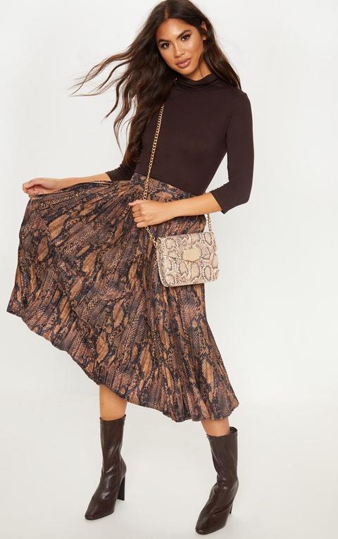 Snake Printed Pleat Midi Skirt