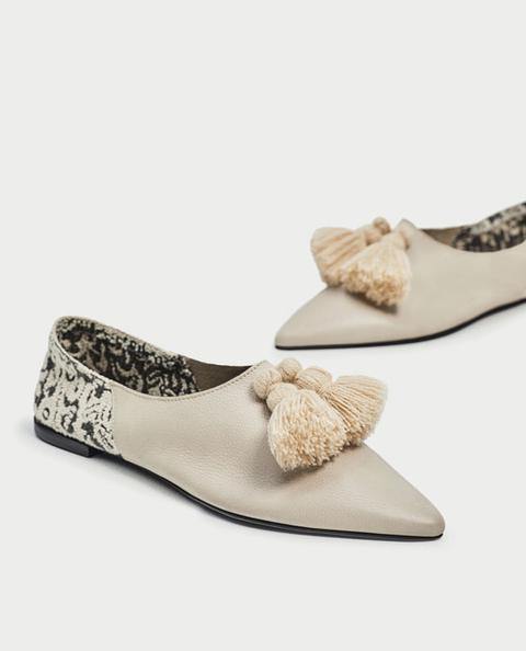 Zapato Plano Piel Borlas