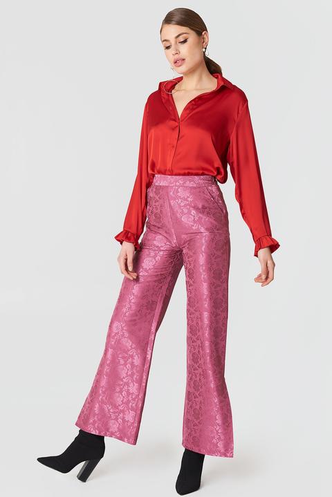 Flared Flower Jacquard Pants Pink