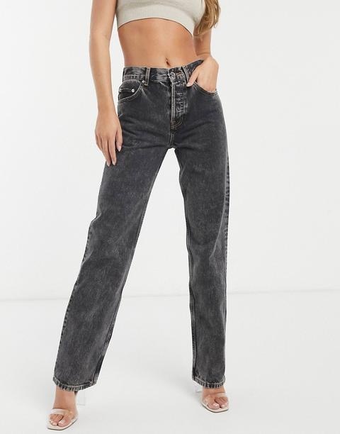 Asos Design Mid Rise '90's' Straight Leg Jeans In Vintage Washed Black