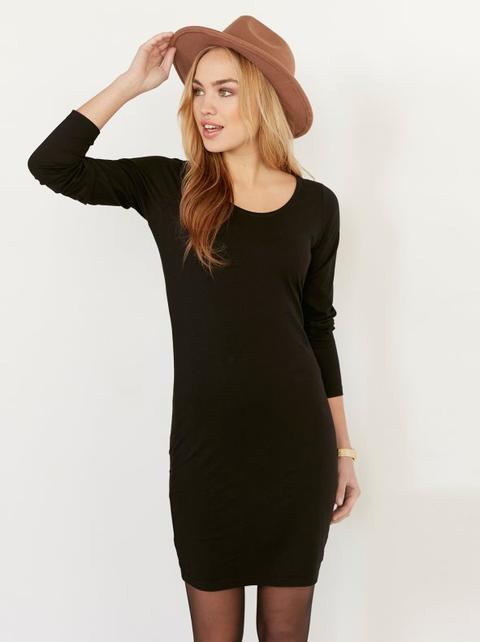 Vestido Básico Manga Larga En Punto Elástico Negro L