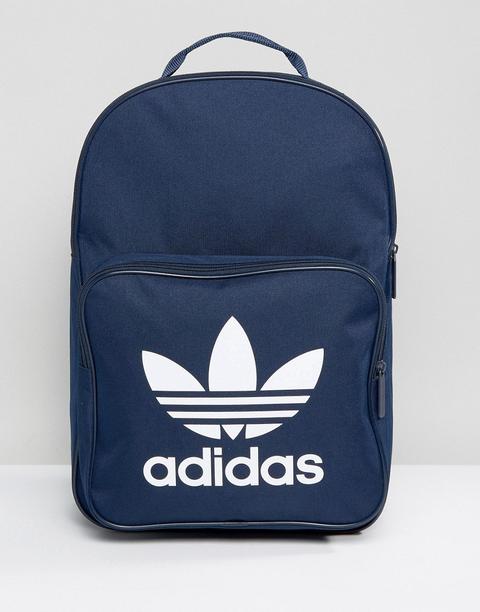 Adidas Originals - Bk6724 - Zaino College Blu Navy Con Logo A Trifoglio E Tasca Frontale - Navy