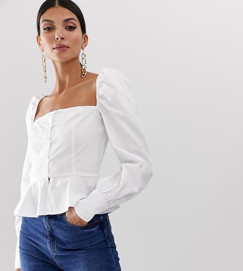 Missguided Tall Square Neck Peplum Top In White