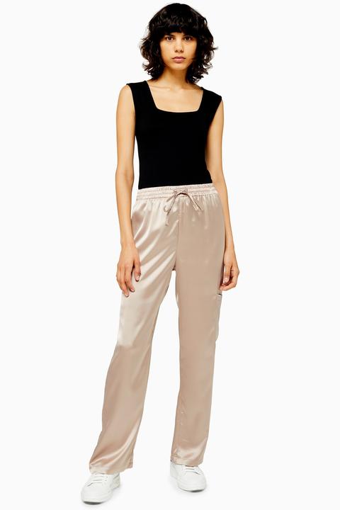 Womens Slouch Satin Jogger Trousers - White, White