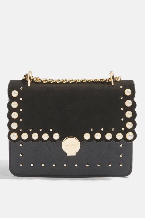 Womens Kelly Pearl Stud Cross Body Bag - Black, Black