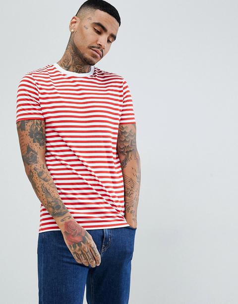 Asos Design - T-shirt A Righe Color Rosso E Bianco - Rosso