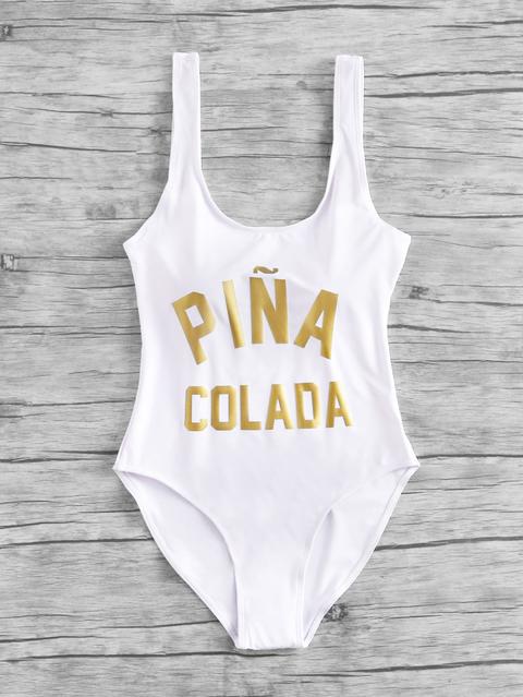 Costume Da Bagno Con Stampa Di Slogan