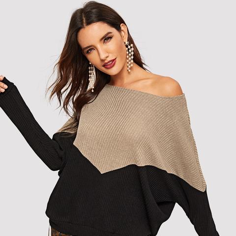 Pullover A Costine Con Manica A Pipistrello In Bicolore