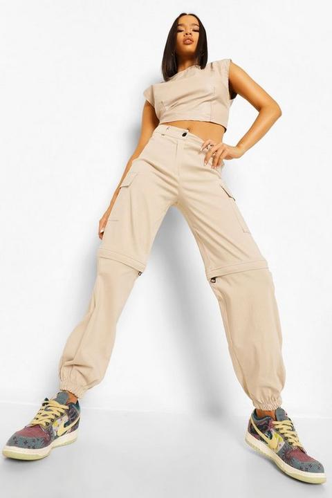 Womens Zip Detail Casual Cargo Trouser - Beige - 12, Beige