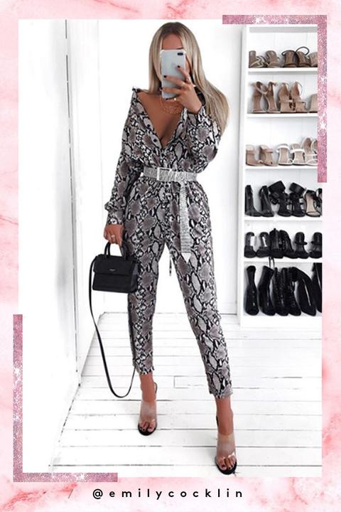 Emma Beige Snake Print Jumpsuit