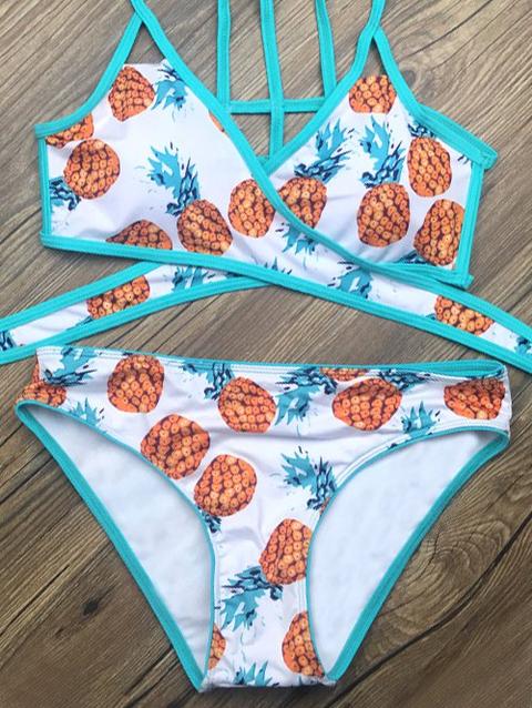 Crossover Pineapple Print Bathing Suit