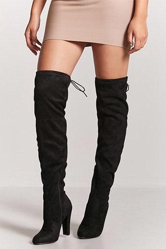 black faux suede over the knee boots