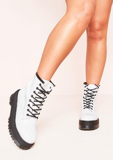 Cory White Faux Leather Lace Up Boots