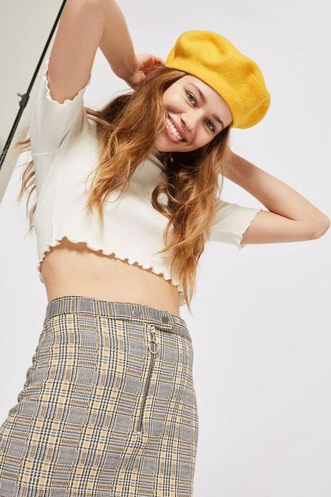 Womens Petite Zip Popper Checked Mini Skirt - Mustard, Mustard