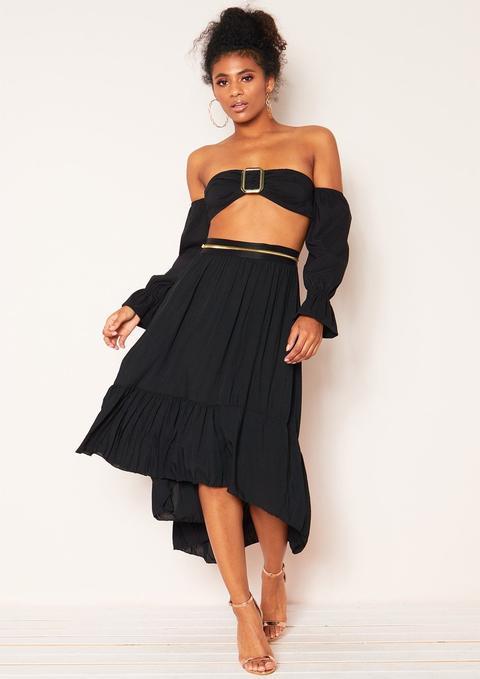 Lacey Black Bardot Belted Crop Top